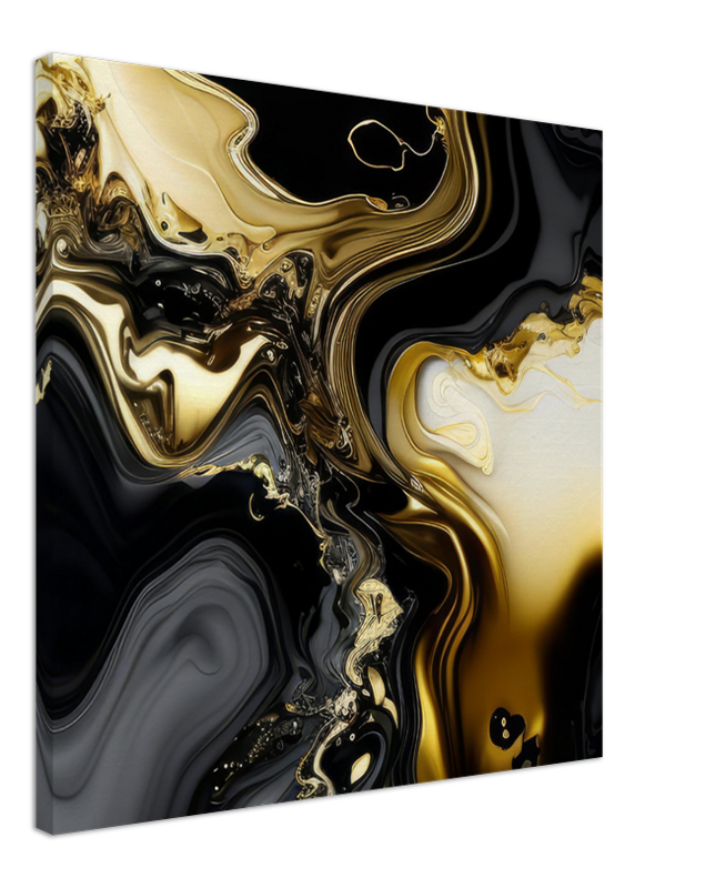 Resinkunst in Gold, Schwarz und Weiss auf verschiedenen Leinwänden 